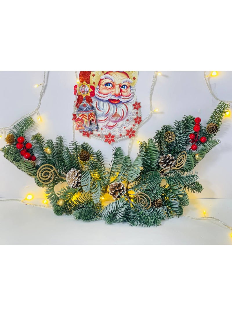 Artificial Christmas branch garland with bow, grapes, cherries and artichokes. Size: 44 cm - Image 1