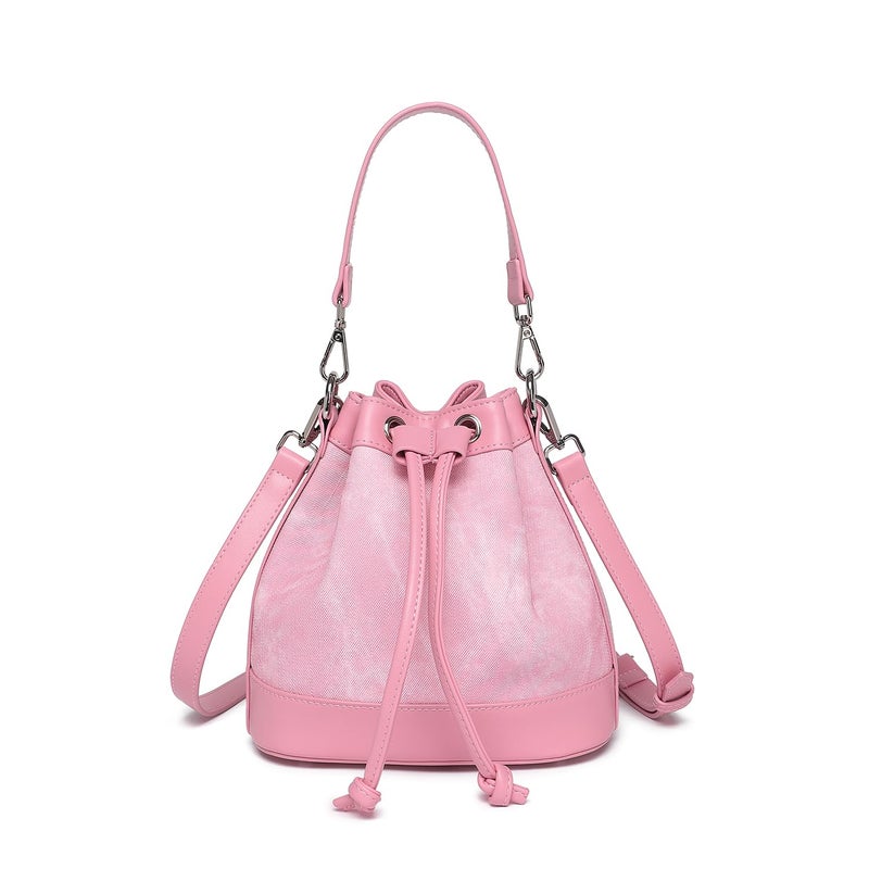 YONBEN Drawstring Bucket Bag PU Crossbody Bag for Women Denim Blue Stylish Bucket Purses (Begonia Pink) - Image 1