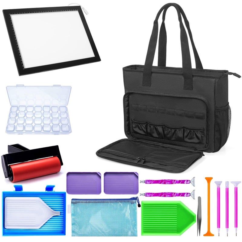 TORIBIO Carrying Bag for Diamond Painting A4 LED Light Pad, Diamond Painting Tools Storage Bag, Embroidery Protective Case for Embroidery Floss and Supplies, 15.4"x12.2"x4.7", Black,Bag Only - Image 5