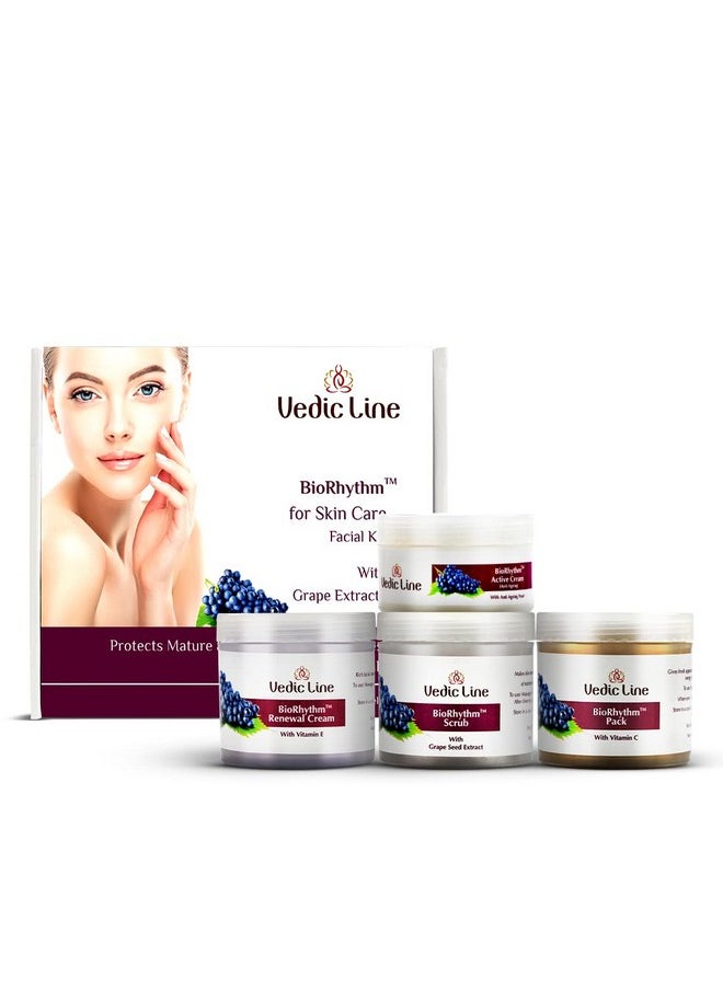 Vedic Line Bio Rhythm Anti Aging Skin Care Facial Kit Glowing Skin And Deep Cleansing, Brightening And Instant Glow All Type Skin Solution (Scrub, Renewal Cream, Pack, Active Cream), 350Ml  - Image 2