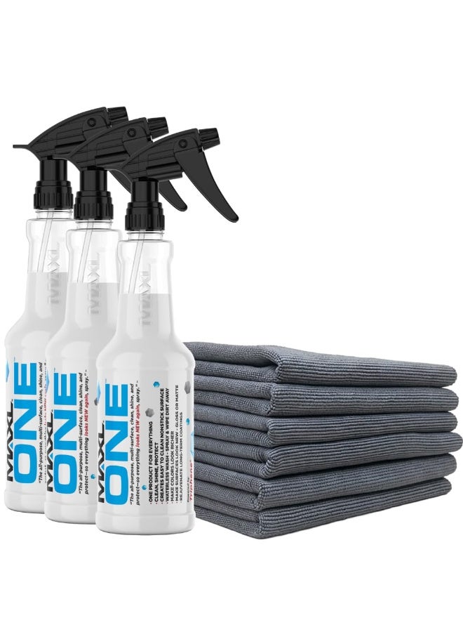 MAXL ONE Triphene All-Purpose Waterless Car Detailer Kit, 2x20oz Sprays with 4 Microfiber Cloths - Image 1