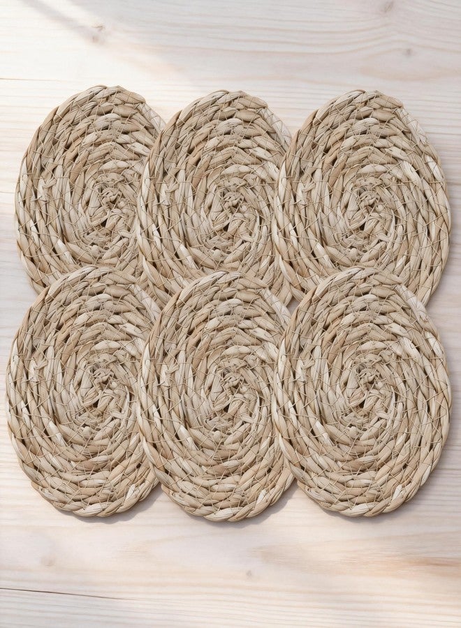 HerFarCai 6Pcs Round Woven Coasters Set 4.7 inch Wicker Drink Coasters Set for Protecting Table｜Boho Table Protector Gift & Home Decor - Image 5