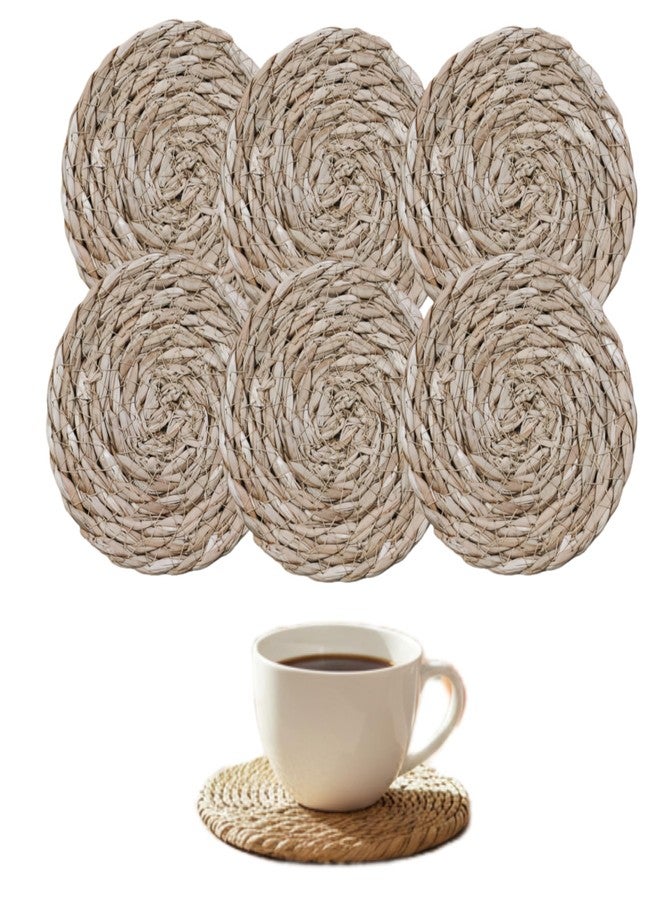 HerFarCai 6Pcs Round Woven Coasters Set 4.7 inch Wicker Drink Coasters Set for Protecting Table｜Boho Table Protector Gift & Home Decor - Image 1