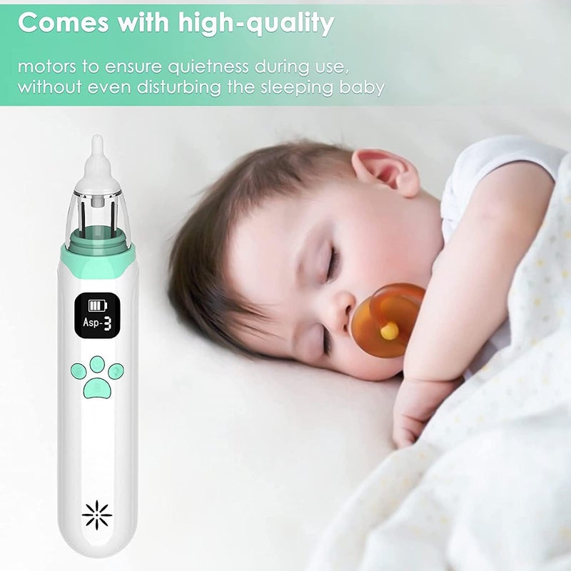 VABOO Electric Baby Nasal Aspirator, USB Rechargeable Nose Cleaner with 3 Suction Levels & 3 Silicone Tips for Gentle and Effective Baby Nose Cleaning - Image 2