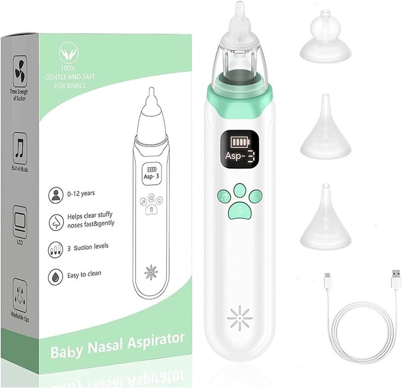 VABOO Electric Baby Nasal Aspirator, USB Rechargeable Nose Cleaner with 3 Suction Levels & 3 Silicone Tips for Gentle and Effective Baby Nose Cleaning - Image 1