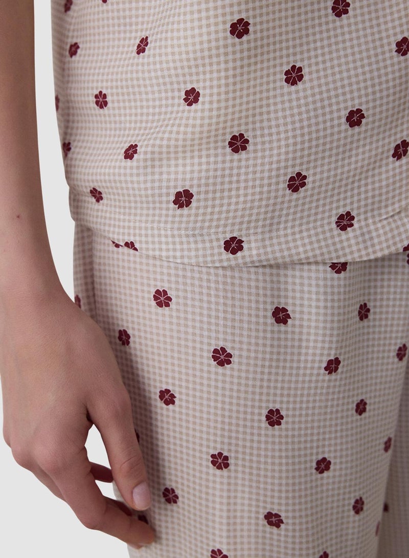 Penti Beige Freya Floral Pattern Shirt Collar Short Sleeve Pyjamas Set - Image 3
