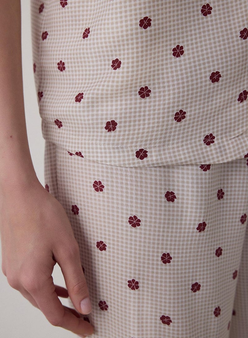 بنتي طقم بيجاما قصير بأكمام قصيرة وياقة قميص بنقشة زهور فريا بيج - Image 2