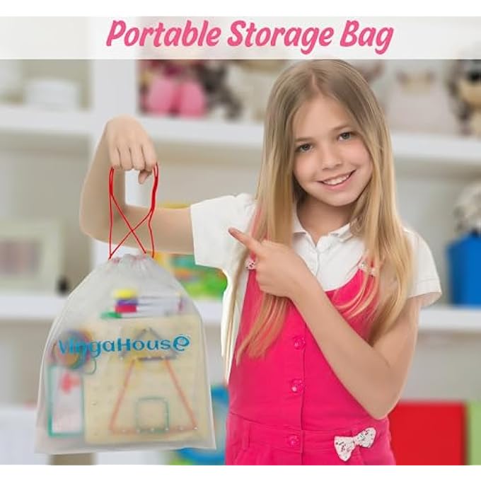 GEOBOARD WOODEN MONTESSORI TOY - CONSTRUCTION OF DIFFERENT SHAPES - PROMOTE SPATIAL THINKING AND IMAGINATION - A HAPPY GIFT FOR CHILDREN AGED 3+ - Image 4