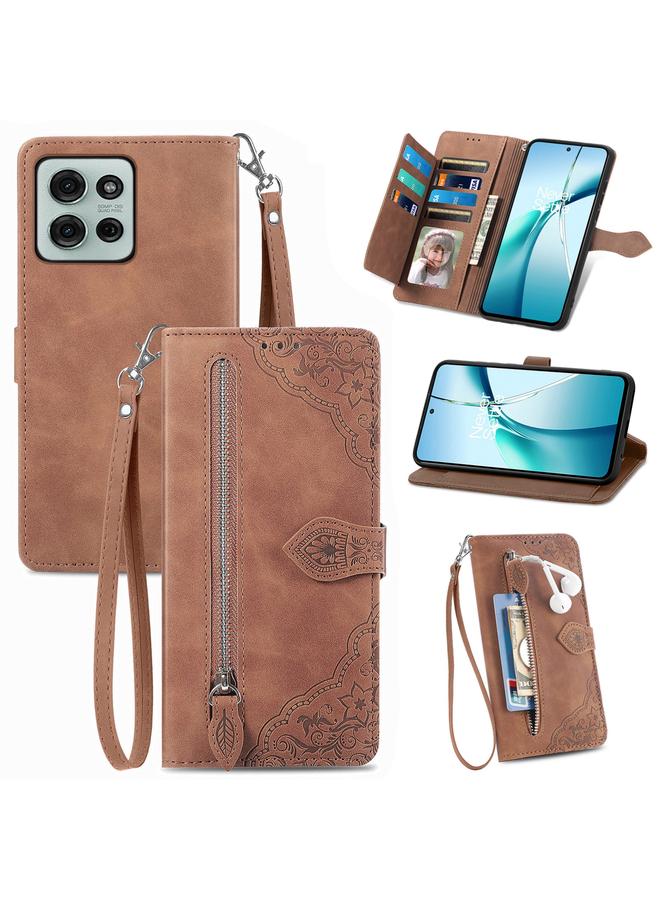 S-TOP Case For Motorola Moto G75 5G Embossed Flower Zipper Leather Phone Case - Image 1