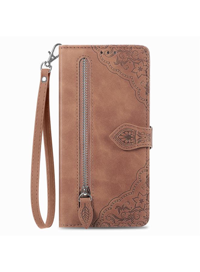 S-TOP Case For Motorola Moto G75 5G Embossed Flower Zipper Leather Phone Case - Image 2