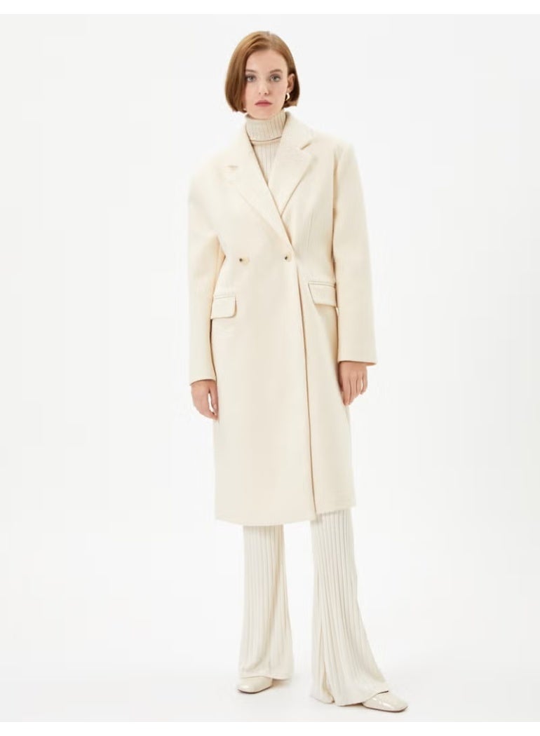 KOTON Cotton Oversize Cashmere Coat with Flap and Pockets and Buttons - Image 3