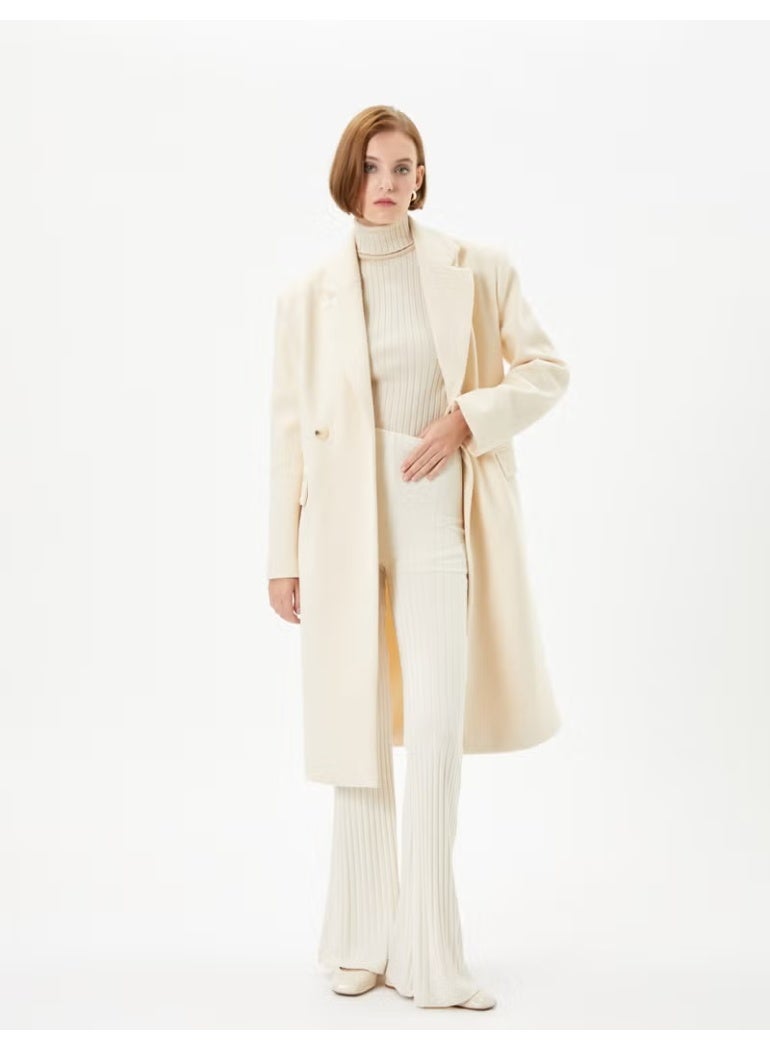 KOTON Cotton Oversize Cashmere Coat with Flap and Pockets and Buttons - Image 5