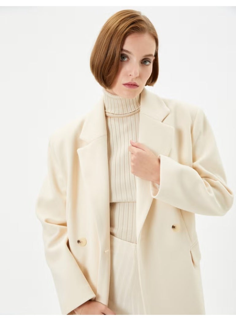 KOTON Cotton Oversize Cashmere Coat with Flap and Pockets and Buttons - Image 4