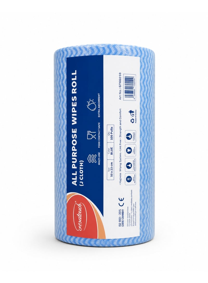 Gesatouch All Purpose Wipes Roll 100 Pulls – Multi Use J Cloth Cleaning Roll, Food Processing & Catering Wipes, Super Absorbent Janitorial Cleaning Cloth 50×23 cm - Image 1