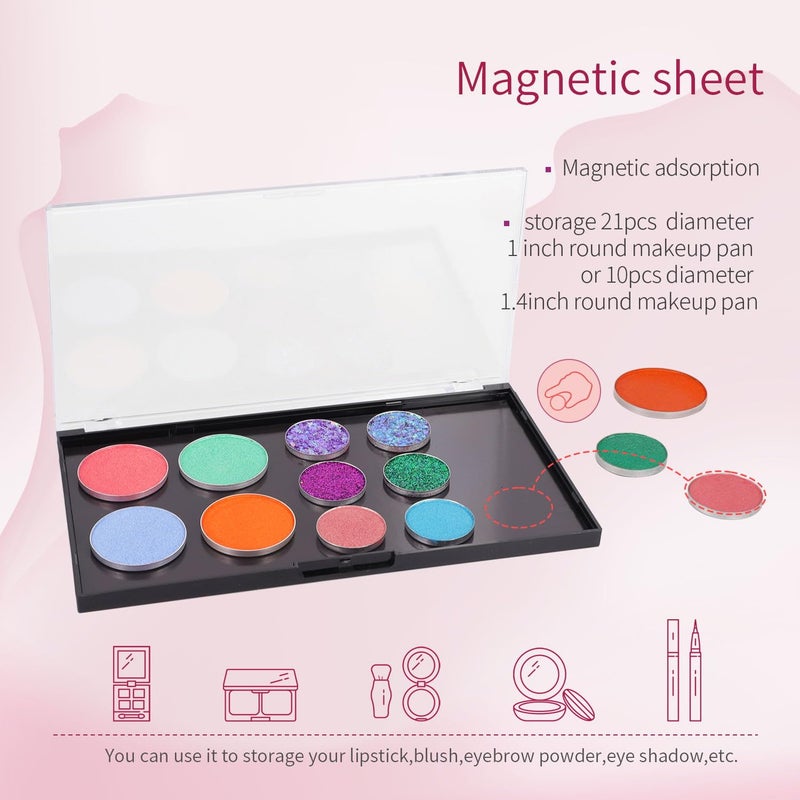 AJLTPA Magnetic Makeup Palette with Clear Top, 3Pack Empty Eyeshadow Pan Dispensing Storage Box with 60Pcs Adhesive Metal Stickers for DIY Cosmetics Lipstick Blush Powder-7.71â€X4.33â€Palette - Image 3
