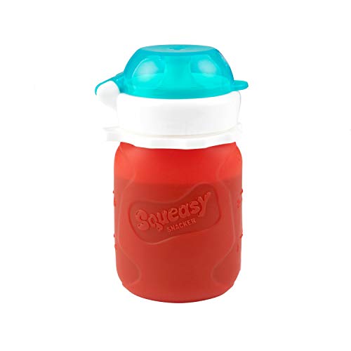 Squeasy Snacker Red 3.5 oz Squeasy Snacker Spill Proof Silicone Reusable Food Pouch - for Both Soft Foods and Liquids - Water, Apple Sauce, Yogurt, Smoothies, Baby Food - Dishwasher Safe - Image 3