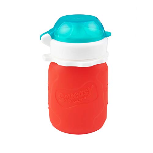 Squeasy Snacker Red 3.5 oz Squeasy Snacker Spill Proof Silicone Reusable Food Pouch - for Both Soft Foods and Liquids - Water, Apple Sauce, Yogurt, Smoothies, Baby Food - Dishwasher Safe - Image 1