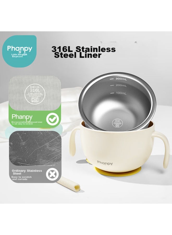 Xiaoya Elephant Xiaoya Xiang Baby Food Bowl, Infant-specific, Anti-scalding, Stainless Steel Tableware, Suction Cup, Children's Soup And Rice Paste Bowl With Straw - Image 2