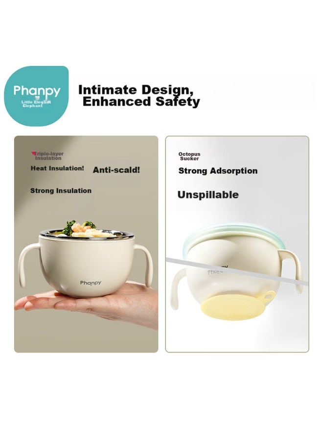 Xiaoya Elephant Xiaoya Xiang Baby Food Bowl, Infant-specific, Anti-scalding, Stainless Steel Tableware, Suction Cup, Children's Soup And Rice Paste Bowl With Straw - Image 3