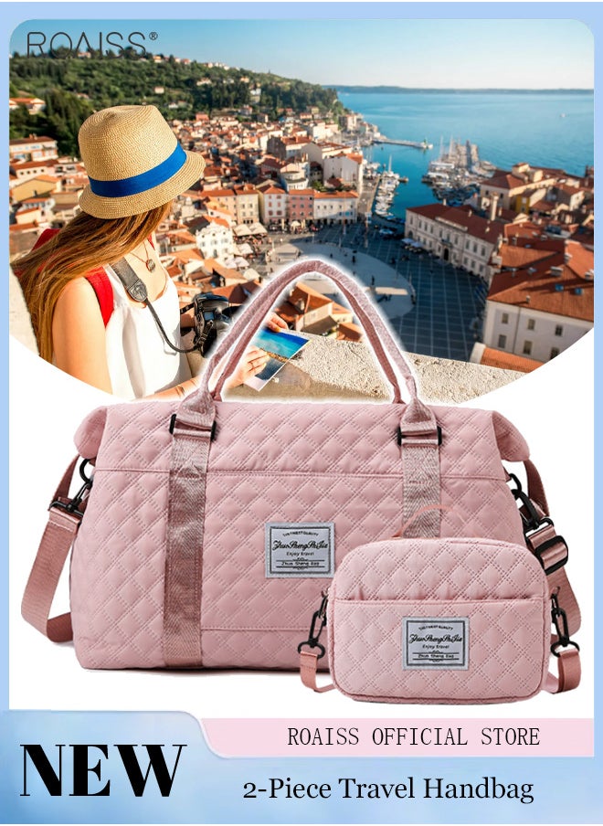 roaiss - 2-Piece Set Of Large-Capacity Travel Handbags With Separate Wet And Dry Pockets Gym Bag With Independent Shoe Compartment Diamond Pattern Duffel Bag And Crossbody Bag - Image 1