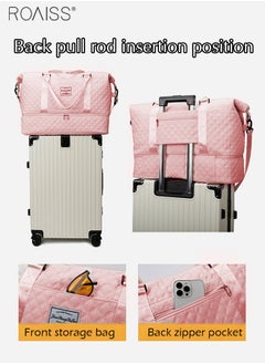 roaiss 2-Piece Set Of Large-Capacity Travel Handbags With Separate Wet And Dry Pockets Gym Bag With Independent Shoe Compartment Diamond Pattern Duffel Bag And Crossbody Bag  - Image 4