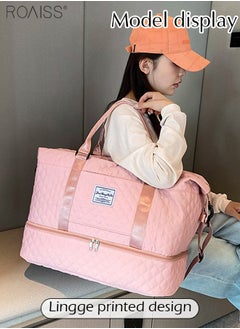 roaiss 2-Piece Set Of Large-Capacity Travel Handbags With Separate Wet And Dry Pockets Gym Bag With Independent Shoe Compartment Diamond Pattern Duffel Bag And Crossbody Bag  - Image 5