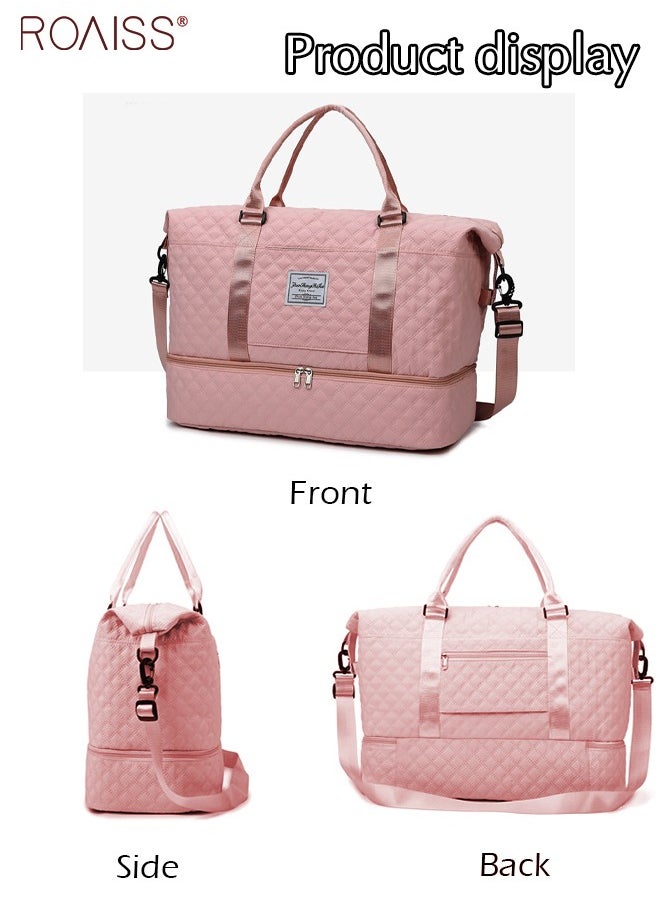 roaiss - 2-Piece Set Of Large-Capacity Travel Handbags With Separate Wet And Dry Pockets Gym Bag With Independent Shoe Compartment Diamond Pattern Duffel Bag And Crossbody Bag - Image 1