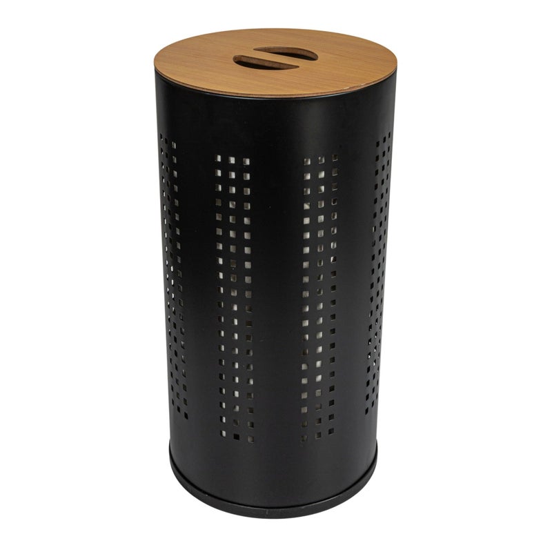 Household Essentials Household Essentials 70801 Square Metal Laundry Hamper Removable Liner Bag and Wood Lid  Stainless Steel 