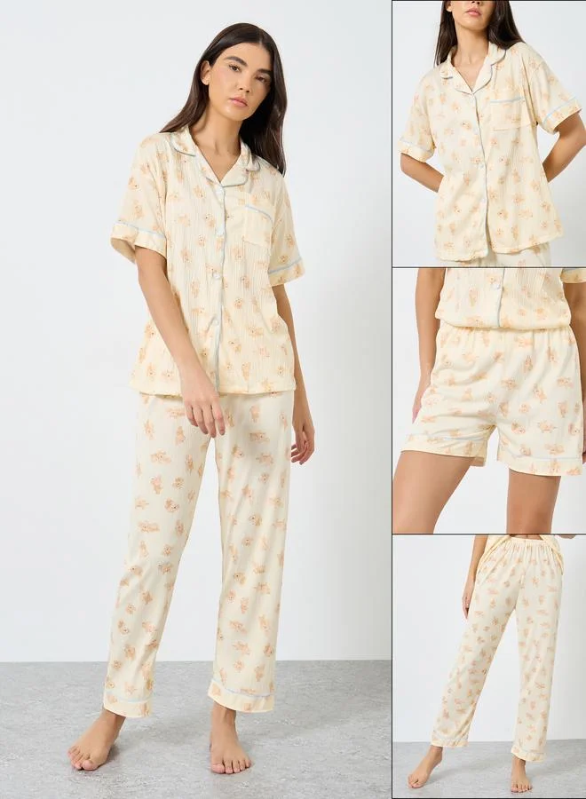 Take Two Take Two Pack of 3 - Bear Print Shirt, Shorts and Pyjama