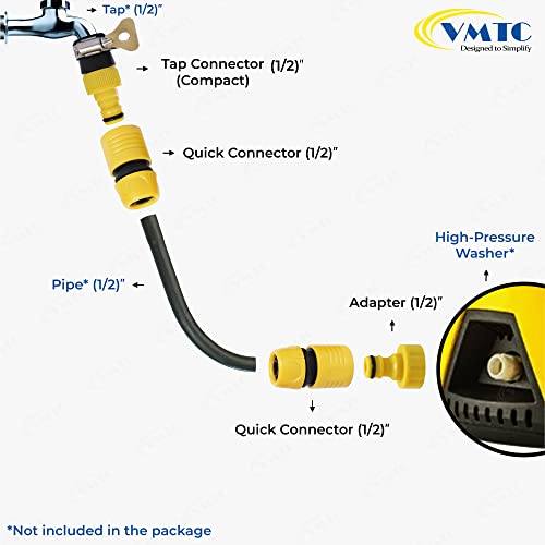 VMTC Tap Connector Kit 1/2" Compact: Quick Connector Pair, Tap Adapter for Gardening & High-Pressure Car Washers (Compatible With Karchre, Bosch, Black & Decker, Hübertt, and More) - Image 2