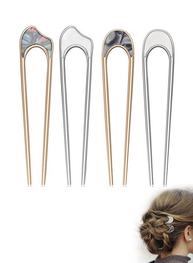 4 Pcs Metal U Shaped Hair Pins, Vintage French Hair Fork for Thick Medium Hair, Hair Pin Hairstyle Chignon for Women Girls (Gold+Silver) - Image 3