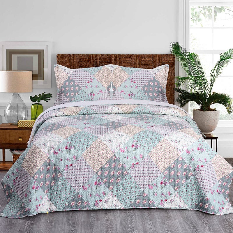 JML Quilt Set - Queen Size Quilt Sets with Shams - 3 Pieces - All Season Lightweight Soft Printed Pattern Bedding Bedspread Coverlet Set - Image 2