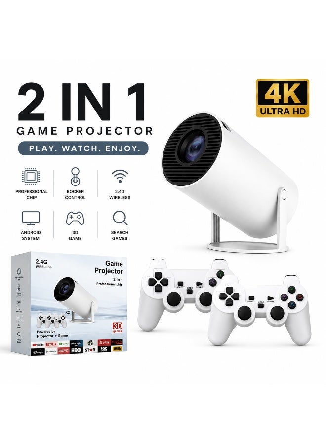 جهاز عرض ألعاب ومسرح منزلي محمول 2 في 1 مع نظام أندرويد مدمج، دعم 4K فائق الدقة، واي فاي - أبيض - Image 2