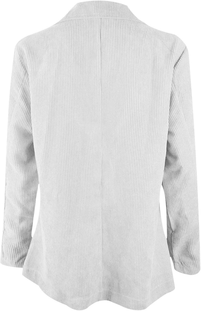 woobles Women's Winter Warm Corduroy Office Blazers Open Front Cardigans Business Lapel Button Work Jackets White - Image 4