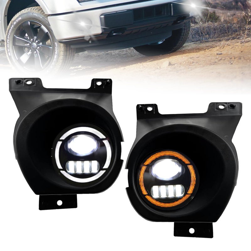 Shocklight LEDDRL Fog Lights Compatible with 2011 2012 2013 2014 Ford F150 1 Pair Front Bumper Driving Fog Lamps with Daytime running lights and Turn Signal Lights