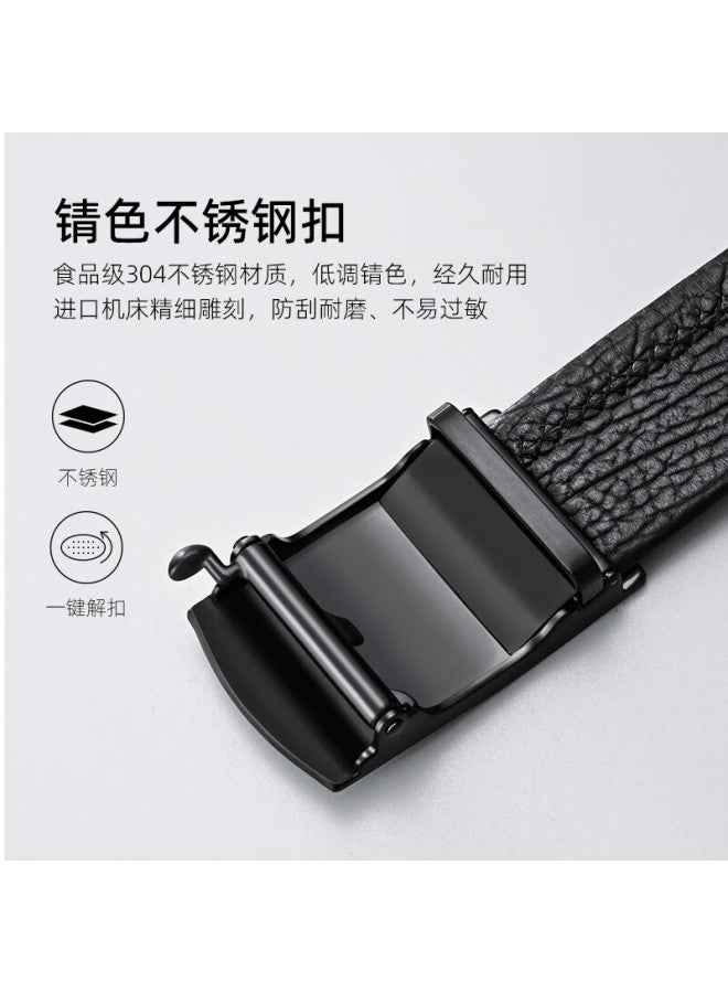 Satchi Men's Automatic Buckle Top-grain Leather Belt, Gift Box For Boyfriend Or Husband's Birthday, Size 110