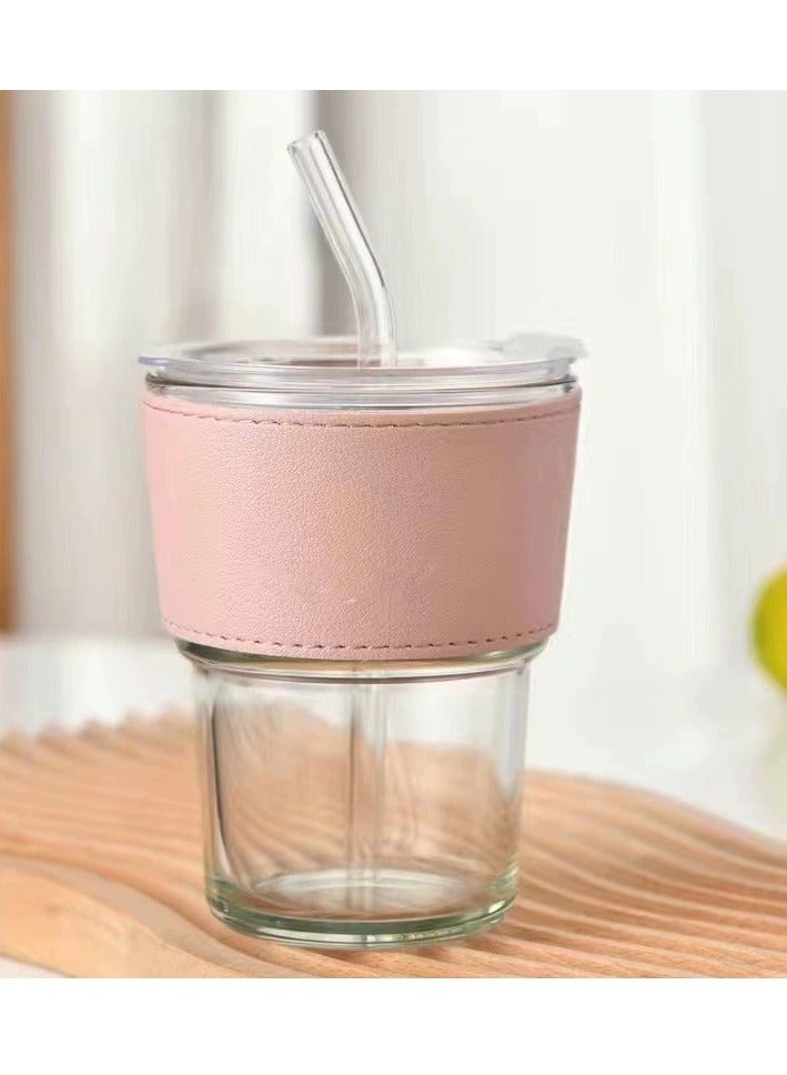 400ML glass water cup, drinking cup; coffee cup, equipped with 1 straw, anti-scalding and high temperature resistant, very fashionable drinking cup - Image 1