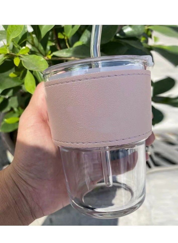 400ML glass water cup, drinking cup; coffee cup, equipped with 1 straw, anti-scalding and high temperature resistant, very fashionable drinking cup - Image 2