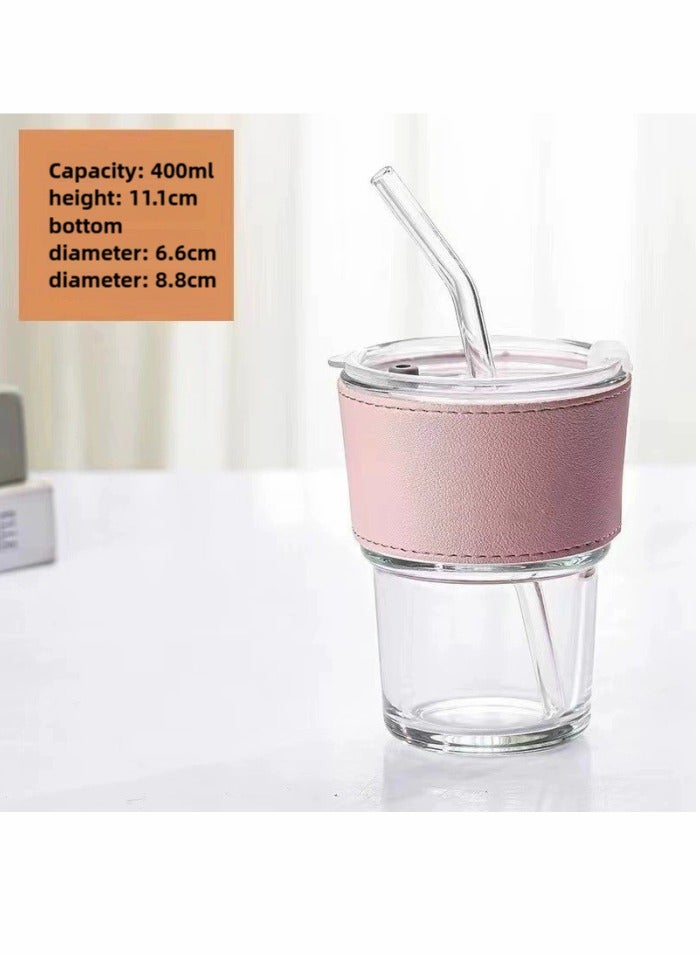 400ML glass water cup, drinking cup; coffee cup, equipped with 1 straw, anti-scalding and high temperature resistant, very fashionable drinking cup - Image 3