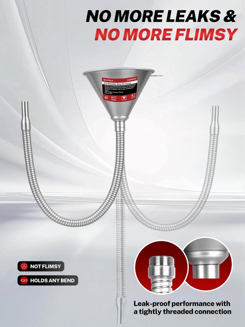 BILITOOLS 26.2" Steel Flexible Oil Funnel with Filter for Automotive Use, Metal Bendable Spout Funnel for Oil Fluids Change, Long Funnels for Transmission Fluid - Image 5