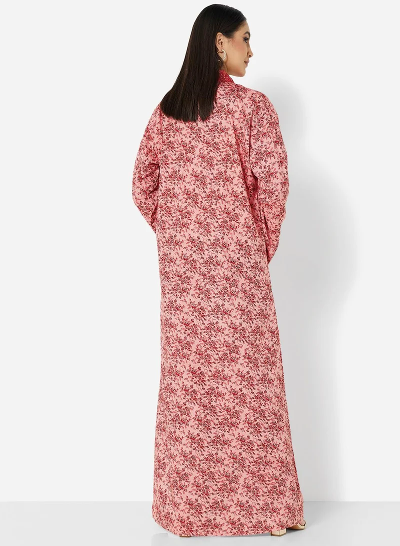 HANA & SARA FLORAL PRINTED JALABIYA WITH UNIQUE THREAD EMBROIDERY