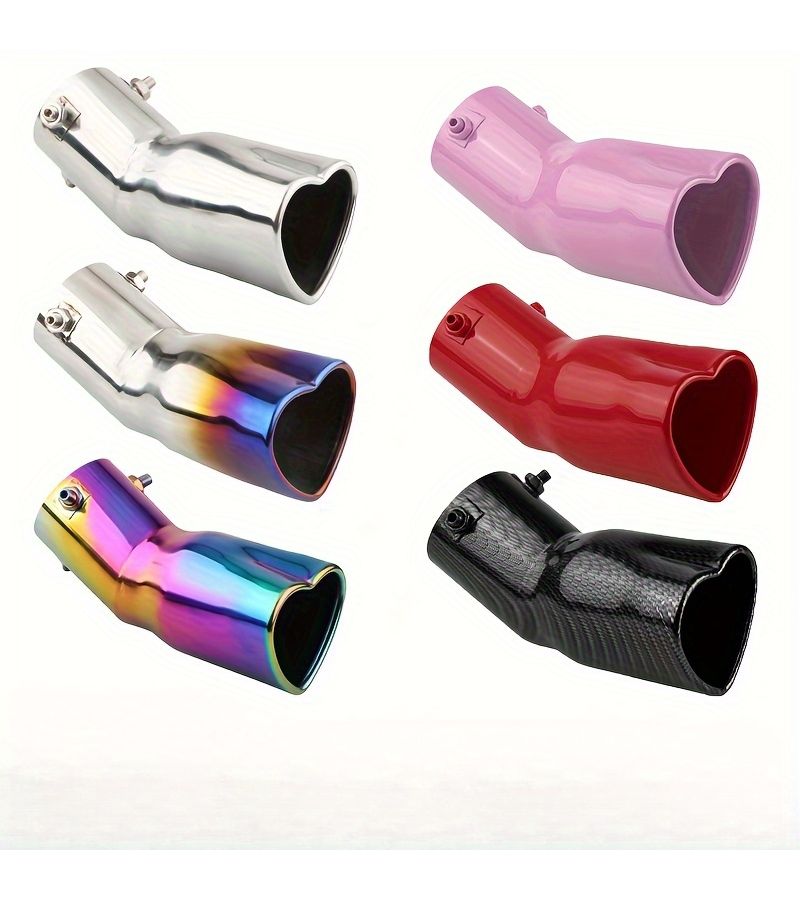 1pc Multicolored 2.5 Inch Stainless Steel Exhaust Tip Heart Shaped Bend Single Outlet Tail Decorative Piece High Quality Car Motorcycle Aftermarket Upgrade Fit Most Vehicles Vehicle Performance Enhancement Sleek Metallic Finish Durable Construction - Image 1