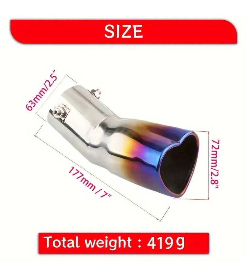 1pc Multicolored 2.5 Inch Stainless Steel Exhaust Tip Heart Shaped Bend Single Outlet Tail Decorative Piece High Quality Car Motorcycle Aftermarket Upgrade Fit Most Vehicles Vehicle Performance Enhancement Sleek Metallic Finish Durable Construction - Image 2