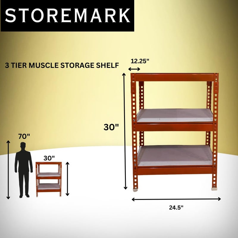 STOREMARK STOREMARK Orange 3Tier Metal RackSize 30X1225X245 Inches Adjustable Engineered Wood Slabs with Powder Coated Body for Home Garrages Offices Kitchen and Industrial Uses  - Image 2