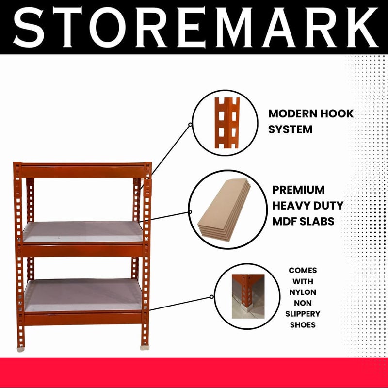 STOREMARK STOREMARK Orange 3Tier Metal RackSize 30X1225X245 Inches Adjustable Engineered Wood Slabs with Powder Coated Body for Home Garrages Offices Kitchen and Industrial Uses  - Image 5