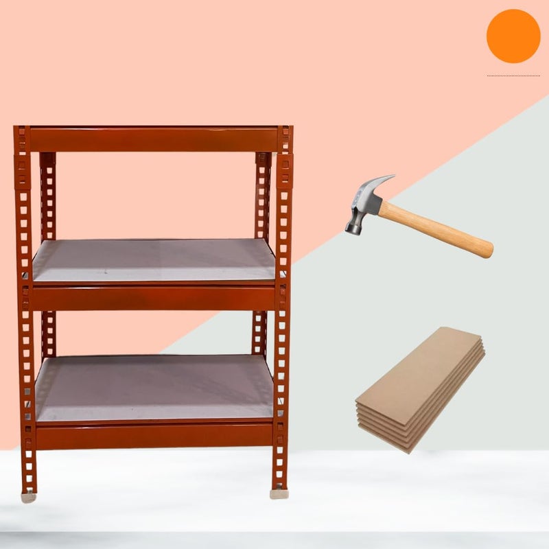STOREMARK STOREMARK Orange 3Tier Metal RackSize 30X1225X245 Inches Adjustable Engineered Wood Slabs with Powder Coated Body for Home Garrages Offices Kitchen and Industrial Uses  - Image 1