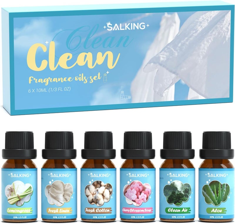 SALKING زيوت عطرية نقية، مجموعة هدايا من الزيوت الأساسية، زيوت ناشر، زيوت معطرة لصنع الصابون والشموع - عشبة الليمون، قطن نقي، كتان نقي، صابون زهر الكرز، هواء نقي، صبار … - Image 1
