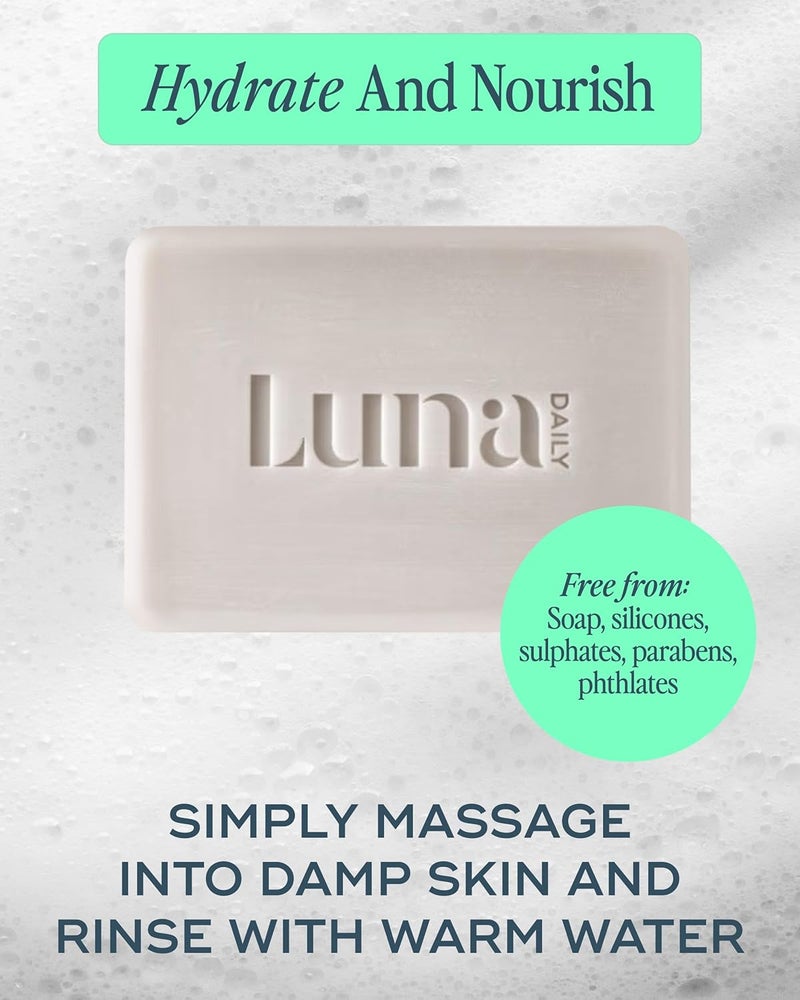 Luna Daily صابون خالي من الصابون بار منظف طبيعي متوازن الرقم الهيدروجيني للبشرة الحساسة يحل محل غسول الجسم وكريم الحلاقة تركيبة مرطبة من زبدة الشيا وزيت جوز الهند للعناية النسائية 125 جرام - Image 4