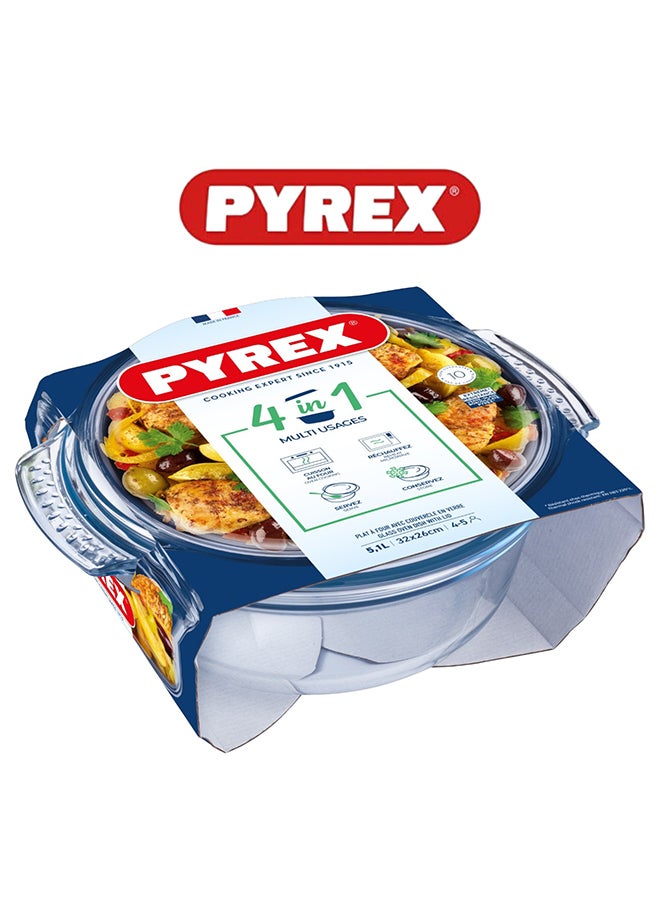 Pyrex Essential Casserole Round 4.9L - Durable Borosilicate Glass for Versatile Cooking and Serving Clear - Image 1