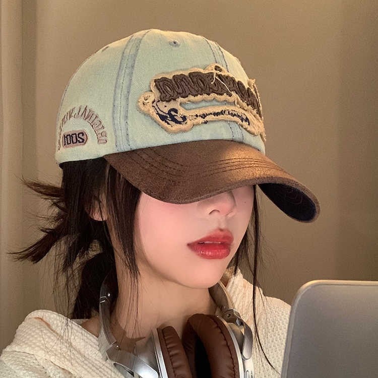 Vintage Denim Baseball Cap for Women, Oversized, Deep Brim, Washed Finish - Image 3